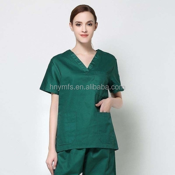 Unisex Custom Logo Strech Solid Color Blue Medical Scrub Clothes