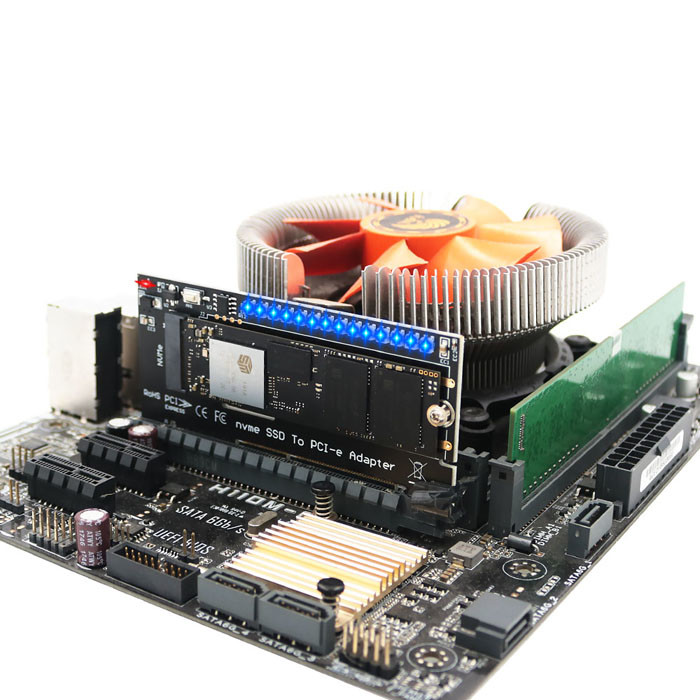M.2 Nvme SSD To PCI E Adapter 4X 8X 16X With 3528 Colorful Flash LED