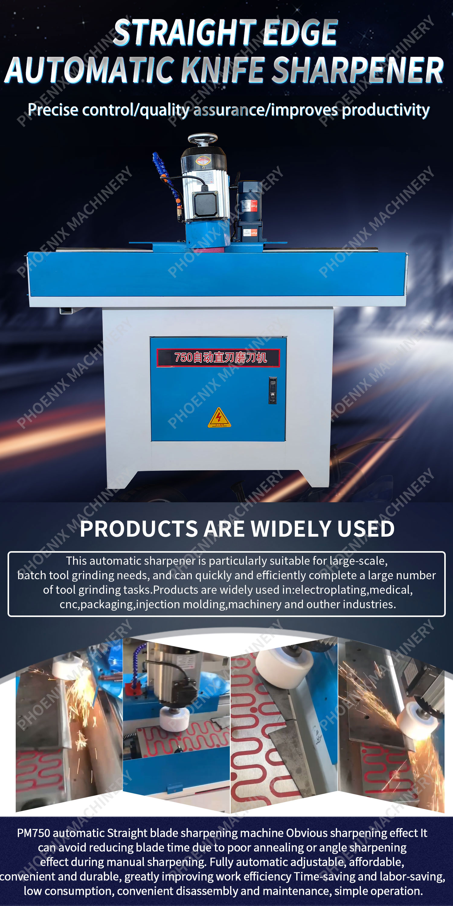 Energy Mining PM750 Automatic Fixed Milling Cutter Knives Clipper Blade Planer Knife Sharpening Machine