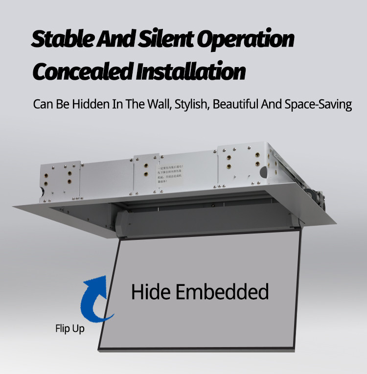 Motorized ceiling TV lift and flip hidden bracket