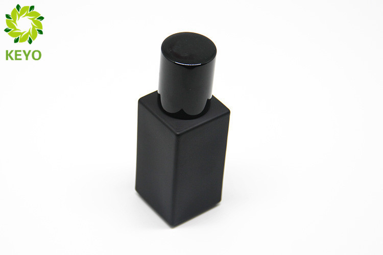 Square Matte Black Glass Foundation Bottle 30ml With Round Pump Cap