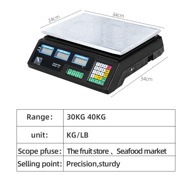 40kg Commercial Table Scale for Fruit Store Accurate Weighing Platform Plastic Stainless Steel Electronic Components