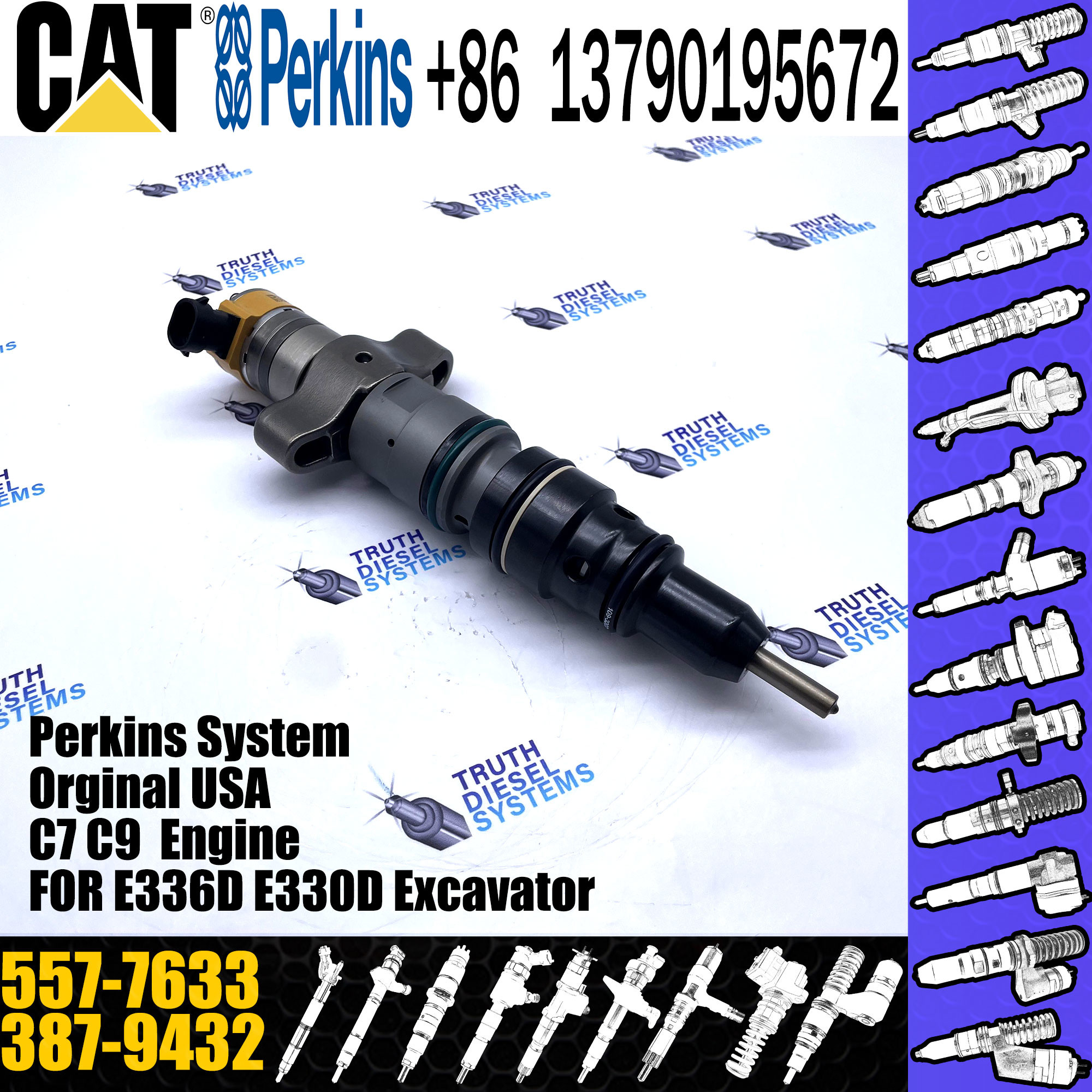Genuine Diesel Fuel Injector For Caterpillar C9 Engine CAT 330D 340D Part 387-9432 328-2576 10R-7223 10R7223 557-7633