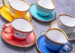 China 90ml 250ml Multicolour Rustic Stoneware Coffee Mugs Saucer Set wholesale