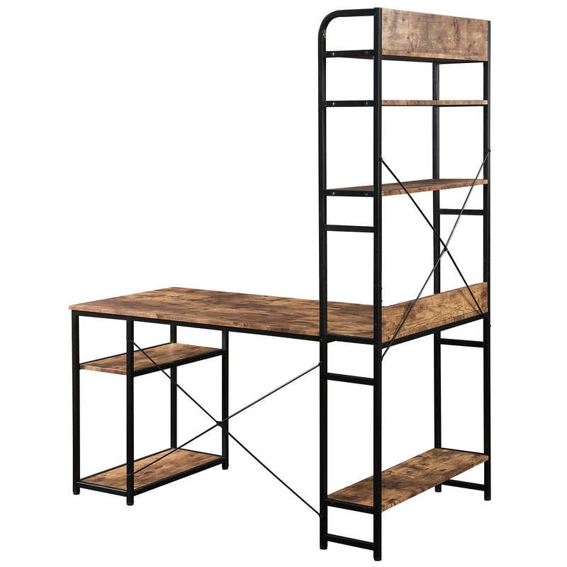 Metal Frame MDF Board Home Office Computer Table With Bookshelf 28.74"H
