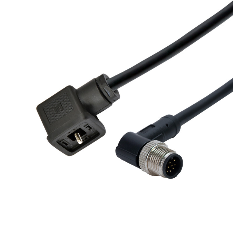 16A Solenoid Valve Connector LED And M12 Male 9 Pins Right Angle Connector With Cable