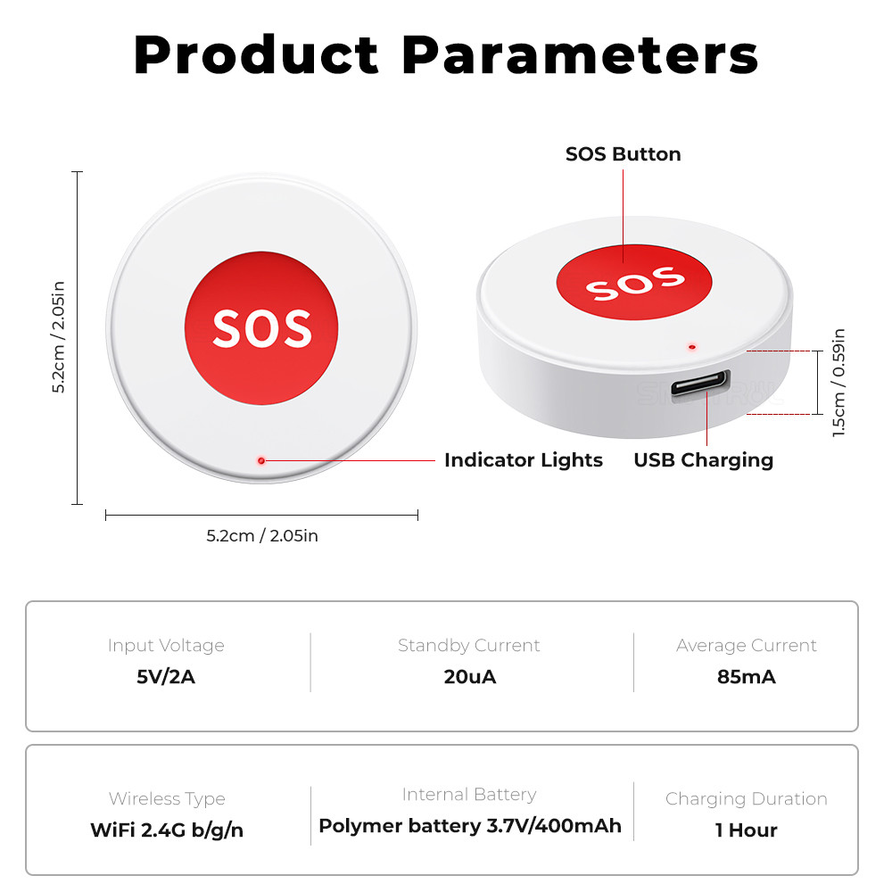 Tuya WIFI Smart SOS Call Button Wireless Caregiver Pager Smart Call System Nurse Calling Elder Alert Patient Help System Smart Life