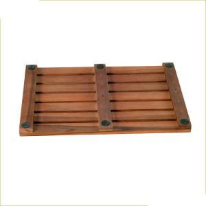 China Household Rectangle Brown 53cm Length Teak Wood Bath Mat wholesale