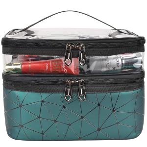 China Multifunction Double Layer PU Leather Travel Cosmetic Bags wholesale