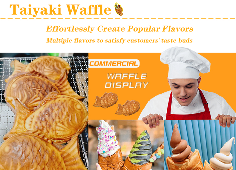 Electric Japanese Snack Machine for 5pcs Taiyaki Fish Waffle Maker and Ice Cream Cone