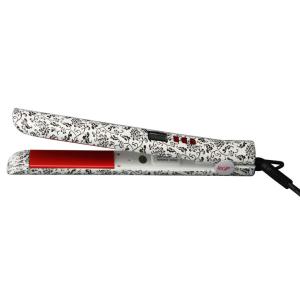 China LCD black printing flowerhigh speed heat hair straightener iron wholesale