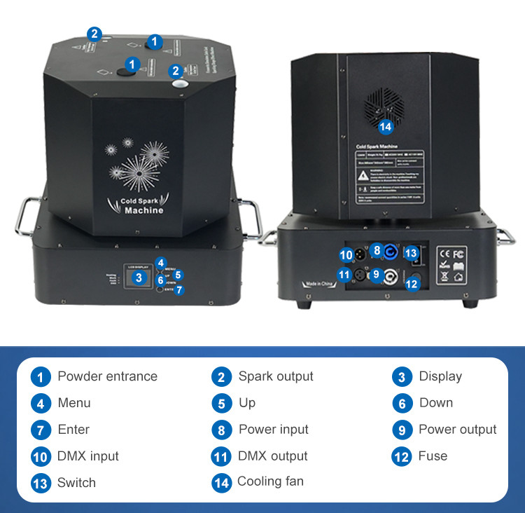 Liuyang 1300W 360 Rotation Dual Double Head Cold Sparkler Spinning Cold Spark Machine Spin Fireworks Stage Machine
