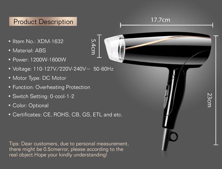 Fashion Hot Selling Compact Size ETL Travel Foldable Hair Dryer Sale For Woman Slide Switch Hair Dryer