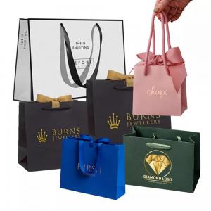 China Luxury Famous Brand Jewelry Gift Shopping Bag Custom Print Small Paper Bags With Your Own Log wholesale