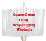 Custom Pattern Polyester Hooded Blanket Cozy Warm Big Blanket Hoodie