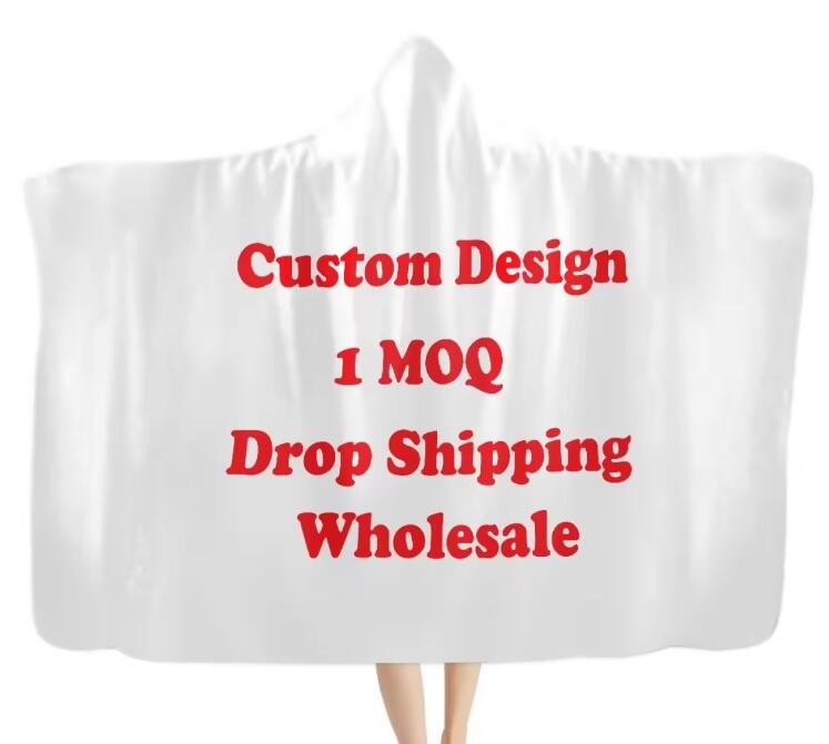 Custom Pattern Polyester Hooded Blanket Cozy Warm Big Blanket Hoodie