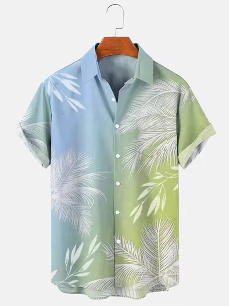Custom Printed Hawaiian Camp Shirt for Men Allover Logo Design Covered Button Closure