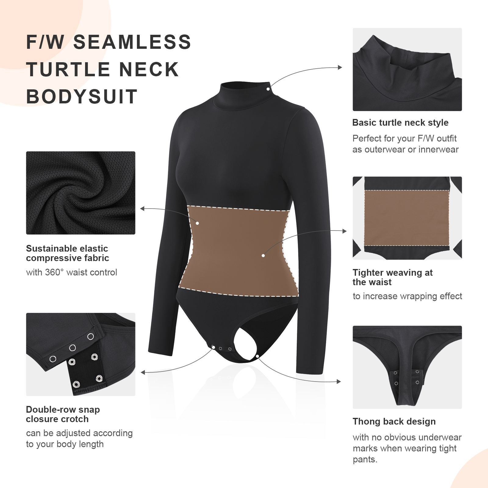 Custom Logo Autumn Long Sleeve Tight Slimming Tummy Trimmer Control Bodysuit for Women