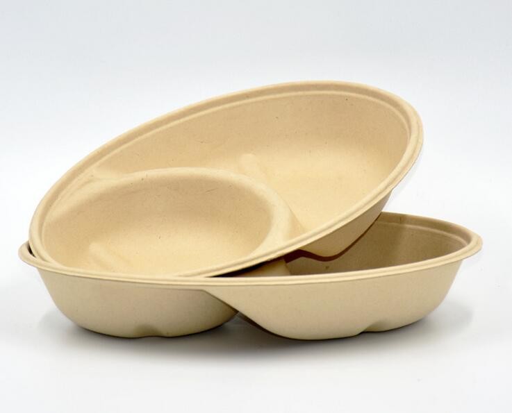 950ml 2 compartments Biodegradable Straw pulp food containers for fruit salad pasta trays