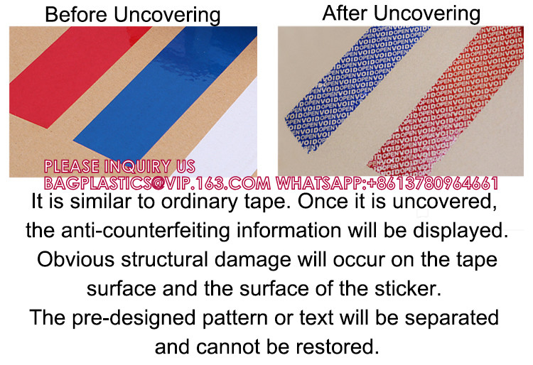 Custom Packaging Seal Safety PET Film Tamper Resistance Evidence Void Security Tape Roll