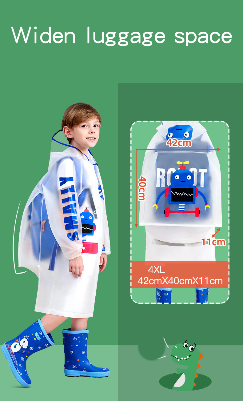 Kids Waterproof Raincoat, Children'S Raincoat Transparent Poncho, Students in school bag raincoat hooded animation