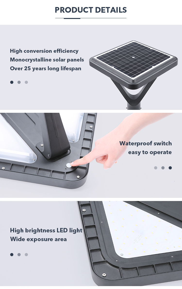 20W 5V Aluminum Body IP65 Solar Garden Light Square Landscape Lighting For Villas