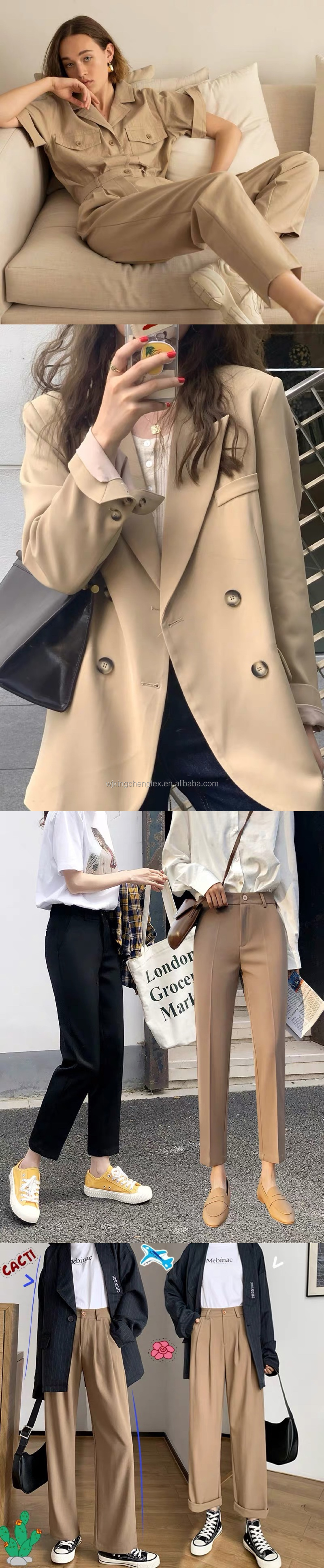 Soft Peached Khaki 150GSM Polyester Spun Yarn Fabric For Women's Blouses and Uniforms
