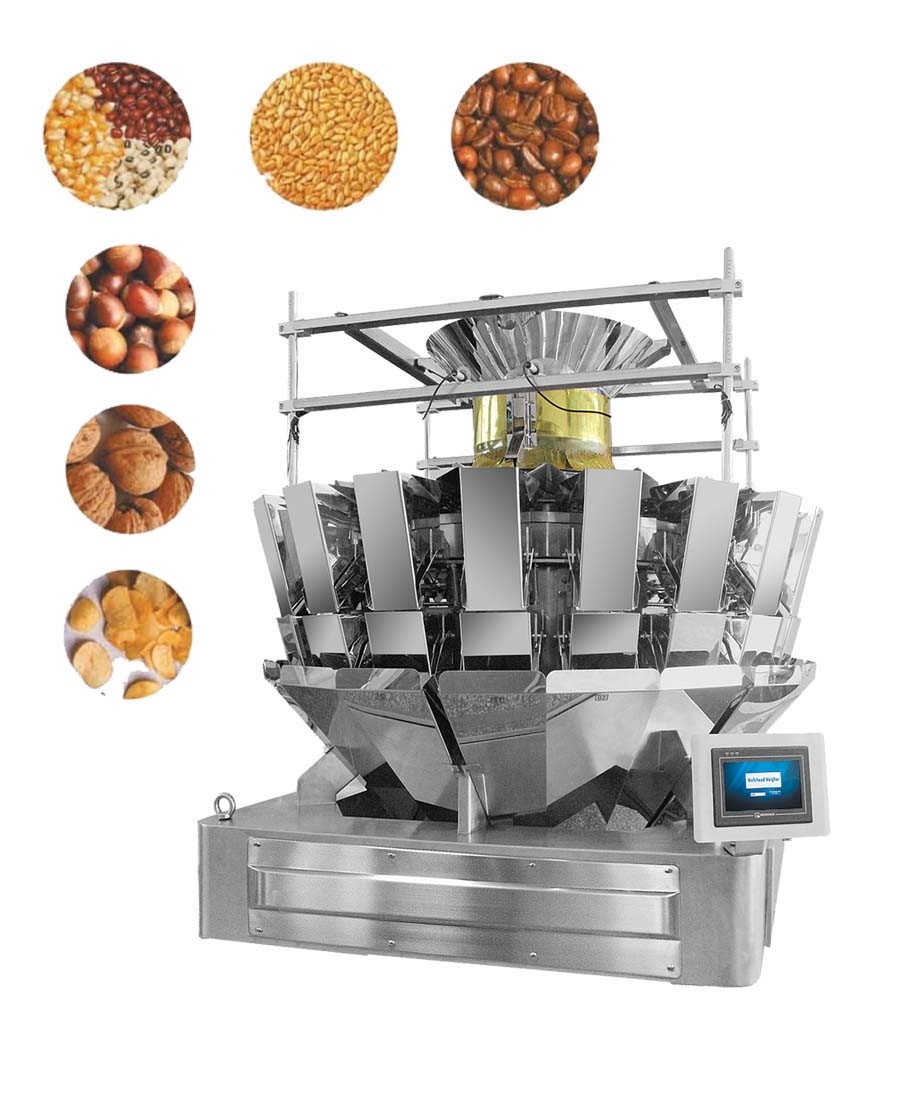 Touch Screen 14 Head Multihead Weigher Weighing Packing Machine 1.6l Hopper for snack food fruit