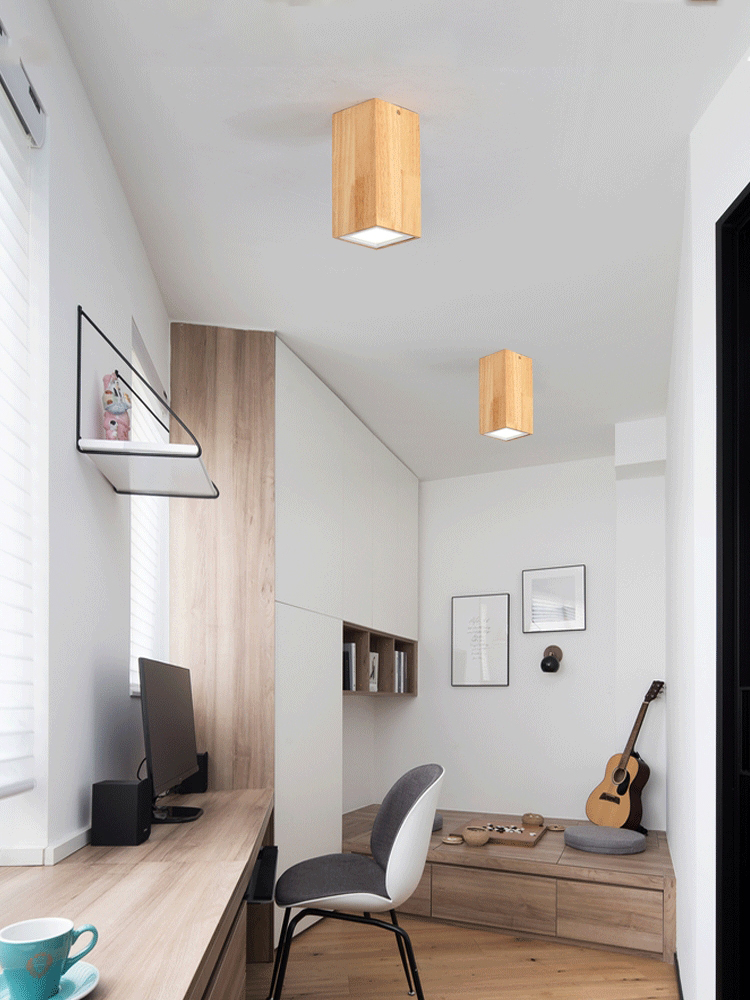 Nordic style round and square solid wood corridor led ceiling light living room Aisle wood led down light(WH-WA-57)