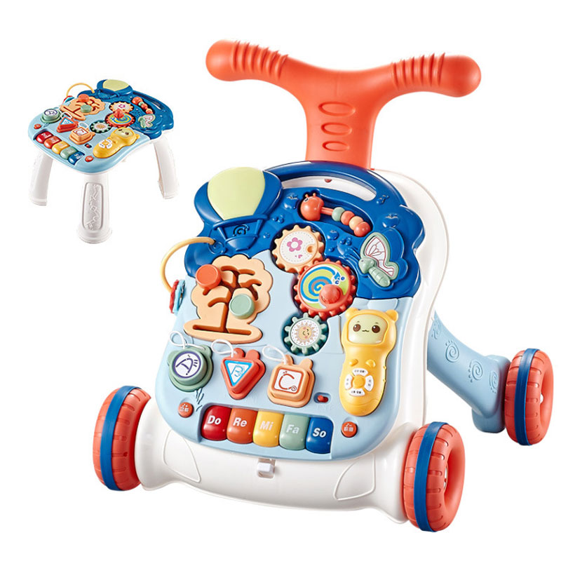 12 Inch Baby Walker Activity Center for Toddler Learning to Walk Sit Stand Early Push Toys Infant Boys Girls Pull Wheels Musical Walking