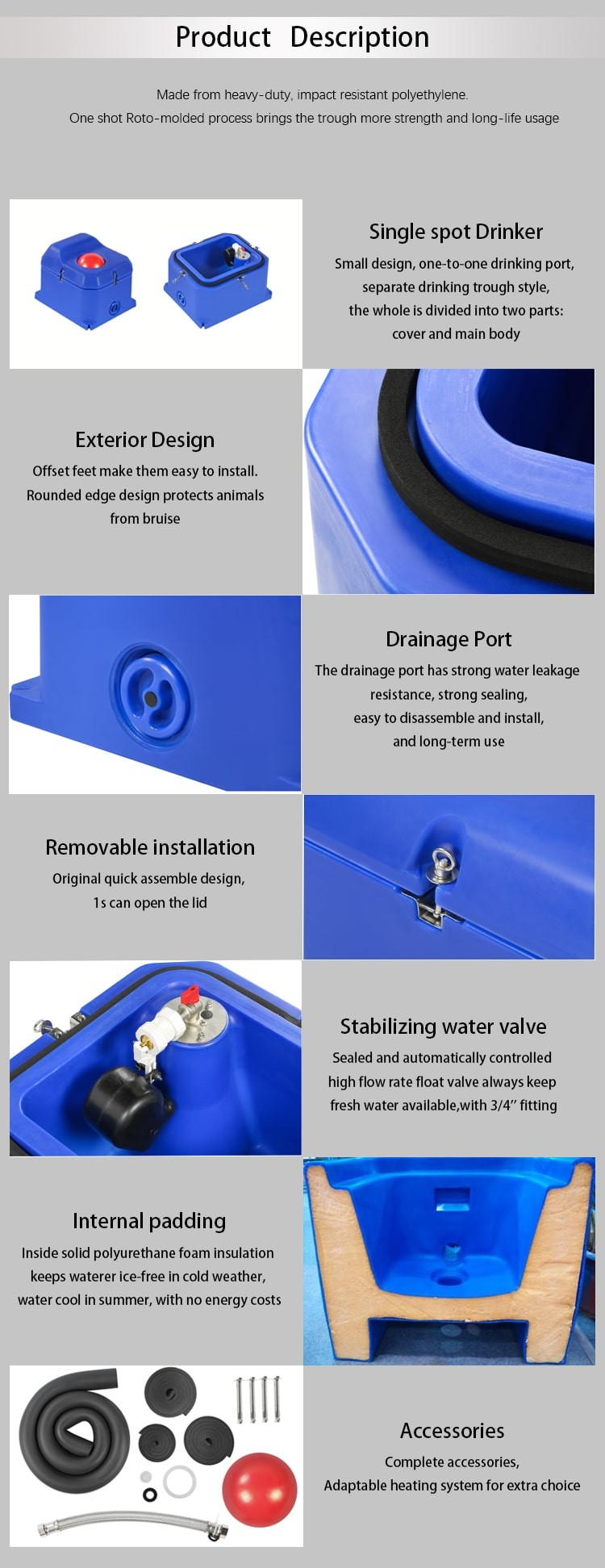 Single Hole LLDPE 40L Livestock Auto Waterer For Cow