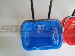 Blue / Red Rolling Large Shopping Basket Long Handle For Supermarket