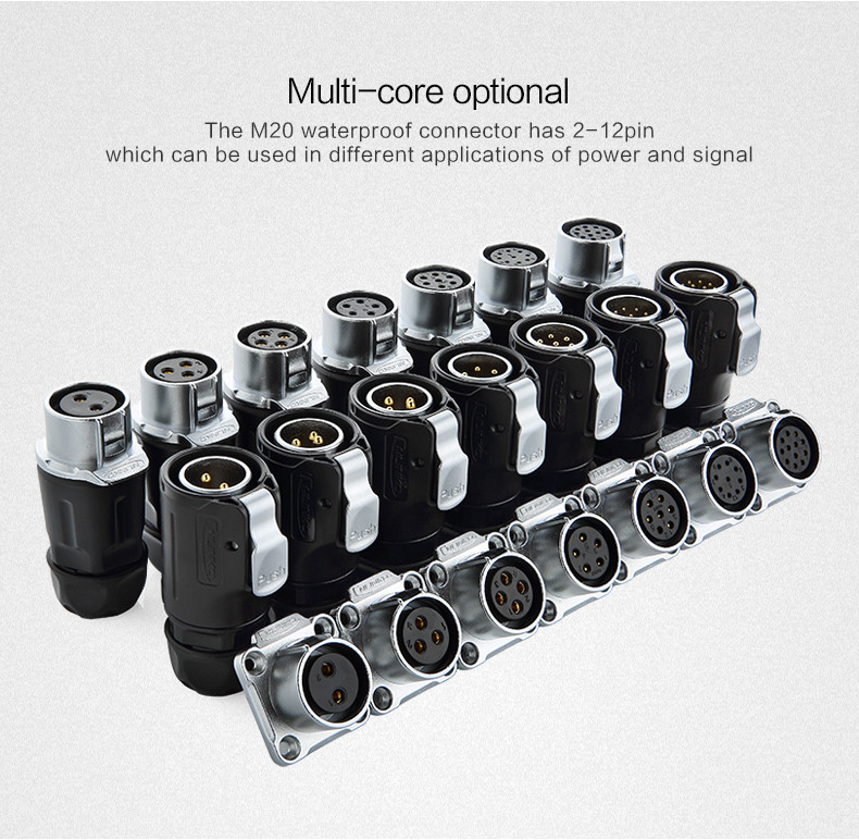M20 Multi Core Cable Connector,Male and Female Plug Socket IP67 Waterproof Connector