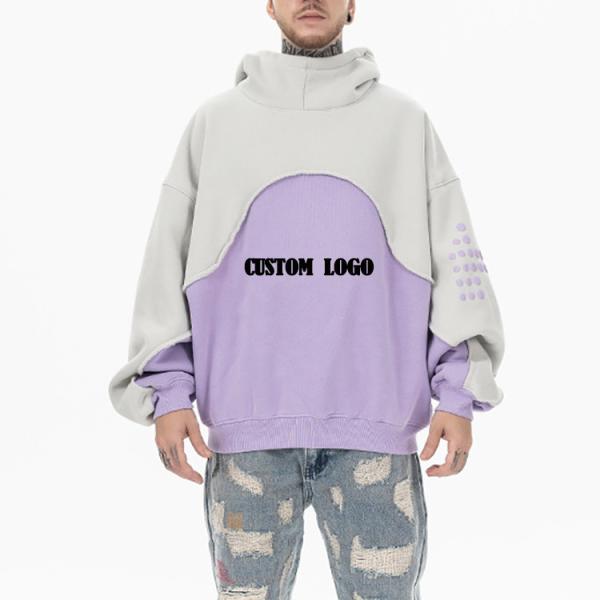 Puff Print Men'S Two Tone Hoodie High Weight Warm Fleece Pullover Hoodie Drop