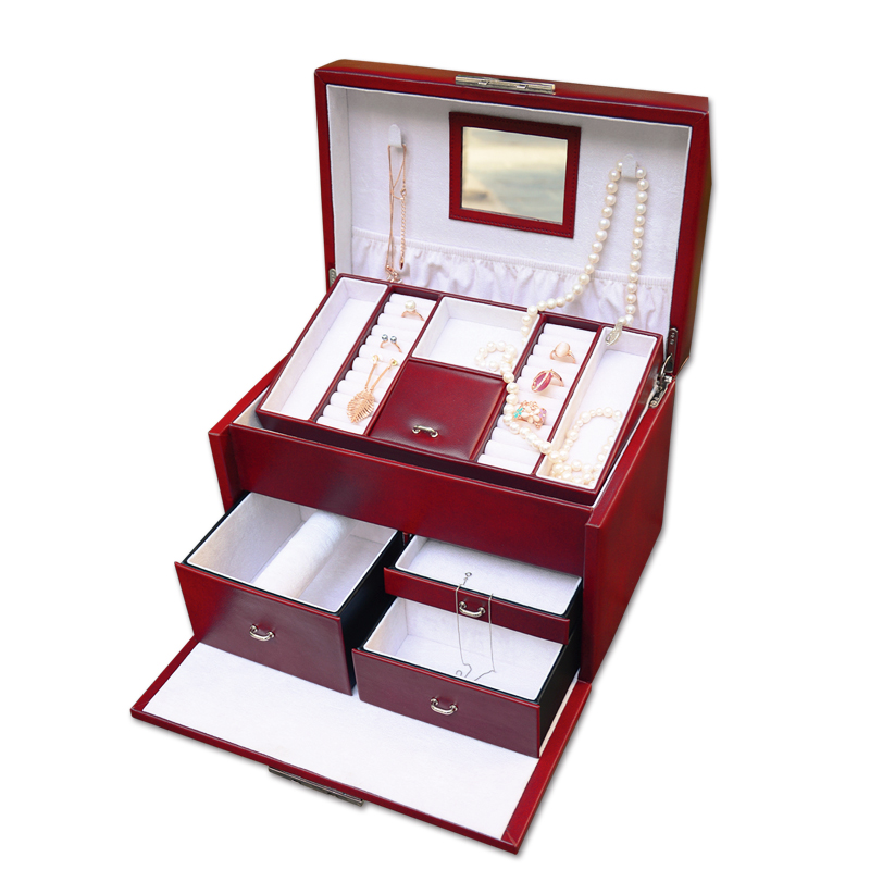 Multifunction Luxury Earring Box , Square Shape Leather Big Jewelry Case