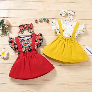 China 80cm Fruit Print Summer High Waist Suspender Skirt With Suspenders Attached wholesale