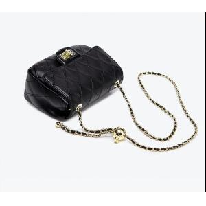 Mini Female Crossbody Bag 20cm Black Purse With Gold Chain