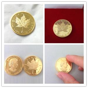 China Fake gold coin with tungsten maple leaf logo wholesale