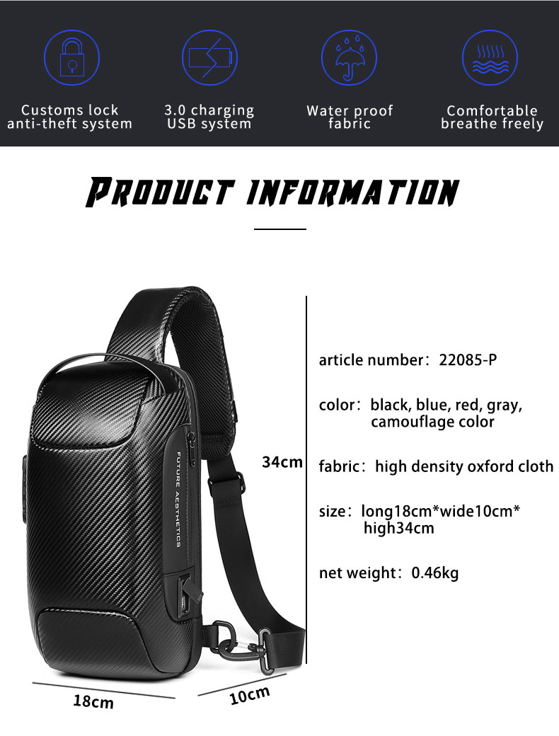 Factory wholesale anti theft waterproof custom men fashion shoulder chest crossbody sling bag for men