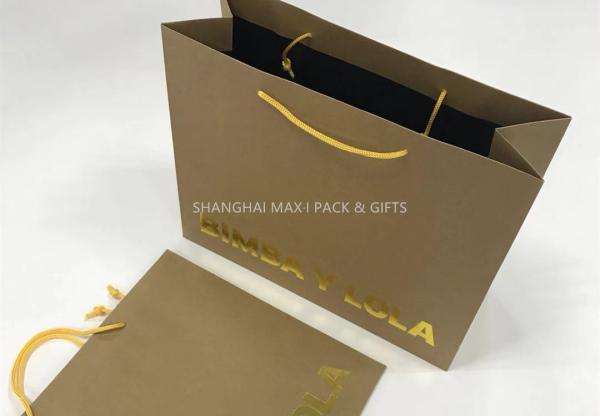 Company Logo Personalized Brown Gift Bags For Business Gold Hot-Stap Foil Logo