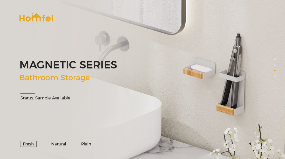 Single Tier Magnetic Attraction Shower Rack For No Drilling Wall Mounting In Bathroom