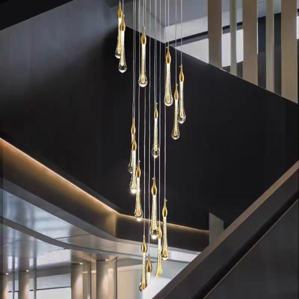 Modern Simple Crystal Water Drop Stairwell Chandelier 3200-6500K Three Colors