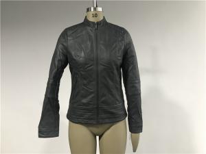 China Upstyled Pleather Biker Jacket With Mandarin Collar Charcoal Tw74179 wholesale