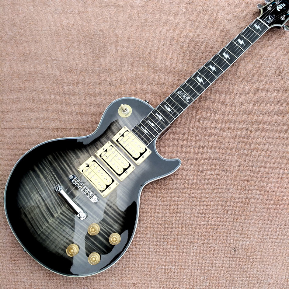 New high-quality custom LP electric guitar with Humbucker*3 pickups, Ebony fingerboard Flame Maple Top guitar, free ship