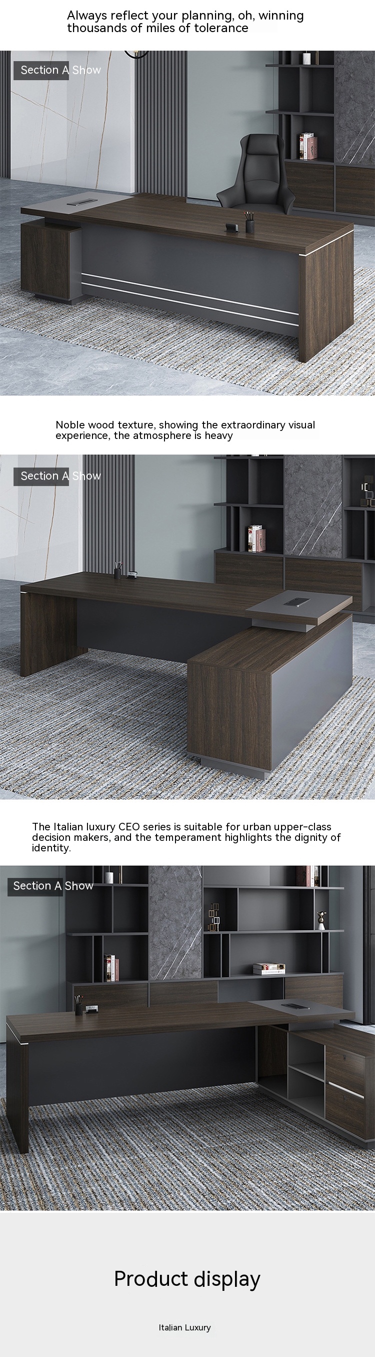 Luxury Modern Wood Design Executive L-Shape President's Desk for Office Furniture