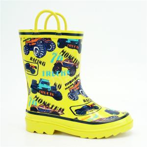 China Anti Abrasion Kids Waterproof Rain Boots , Truck Printed Slip On Rain Booties wholesale