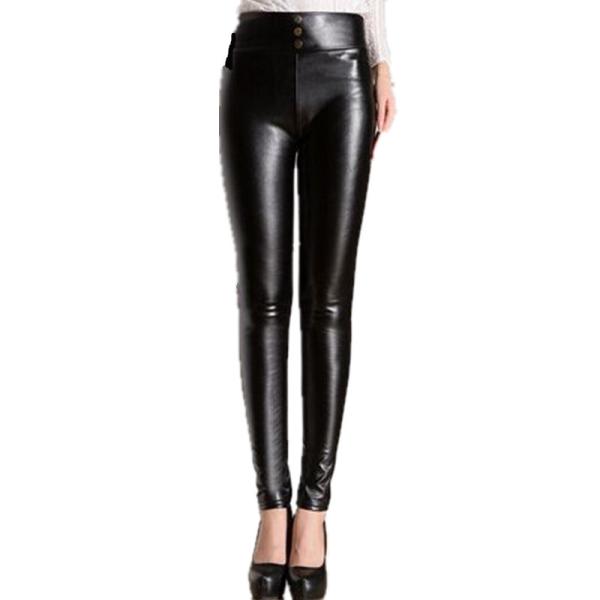 fashion high waist pu leather 3 design-choice black leggings leather women