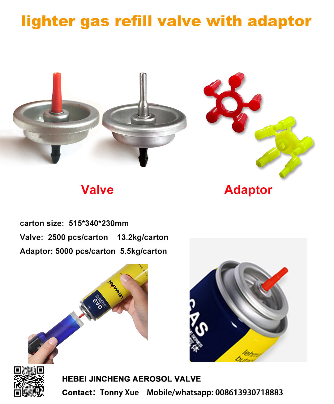 JINCHENG Antirust Gas Lighter Refill Valve With Adapter Accept Customized Printing