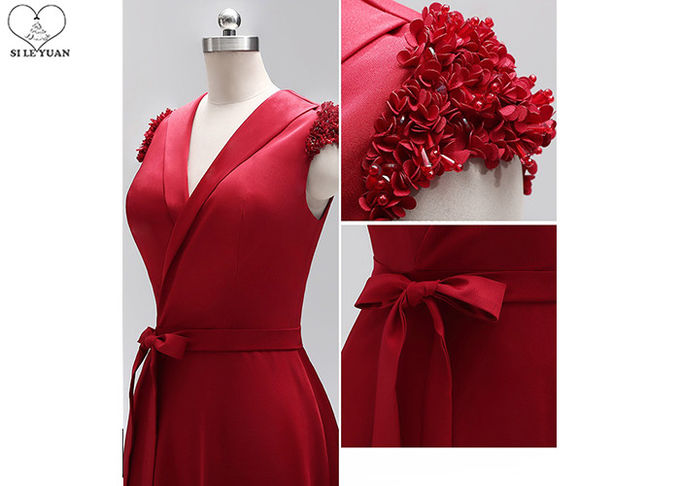 V Neck Long A Line Formal Dresses Sleeveless Stretch Sweep Train Back Zipper