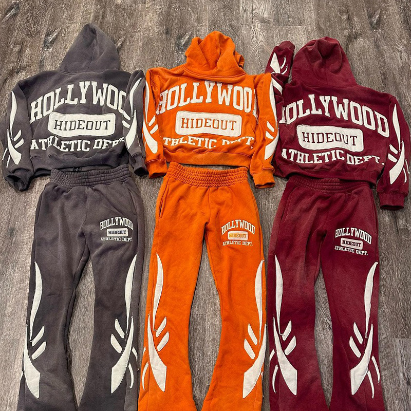 Collar Custom Hooded Women's Y2k Sweatshirt with Zip Up Design and Flare Sweatpants Set